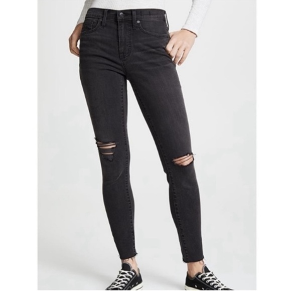 Madewell 9” Mid Rise Skinny Jeans Distressed Grey/black 26 - Picture 1 of 10